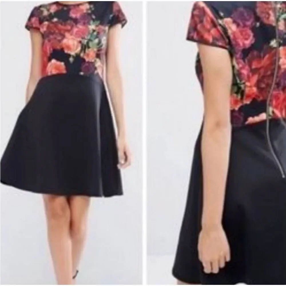 Ted Baker 'Xylee' Juxtapose Rose Skater Dress size 0 (XS)